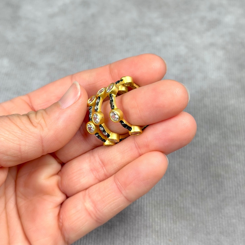 Freida Rothman Starry Night Stackable Ring Set Gold Black Rhodium Size 8 - Picture 10 of 10